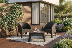 Three Piece Plastic Bistro Set with Two Chairs and Side Table for Outdoor Patio Dining