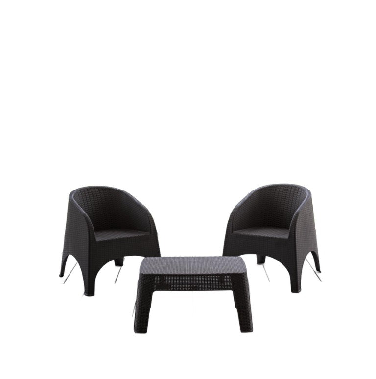 HomeRoots Three Piece Plastic Bistro Set with Two Chairs and Side Table for Outdoor Patio Dining Espresso 59.82" W x 16.54" H x 46.84" D 738401