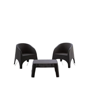 HomeRoots Three Piece Plastic Bistro Set with Two Chairs and Side Table for Outdoor Patio Dining Espresso 59.82" W x 16.54" H x 46.84" D 738401