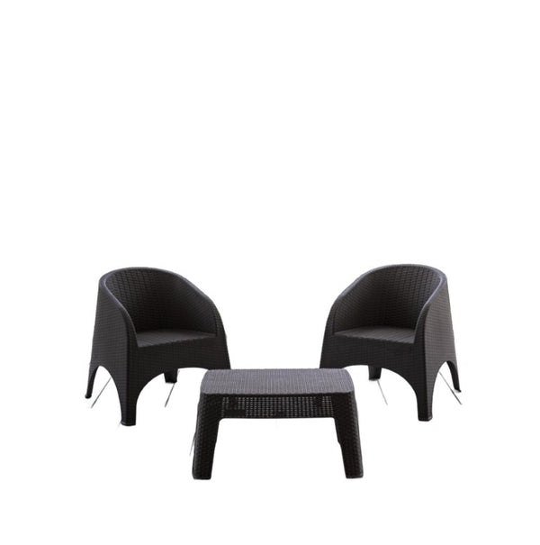 HomeRoots Three Piece Plastic Bistro Set with Two Chairs and Side Table for Outdoor Patio Dining Espresso 59.82" W x 16.54" H x 46.84" D 738401