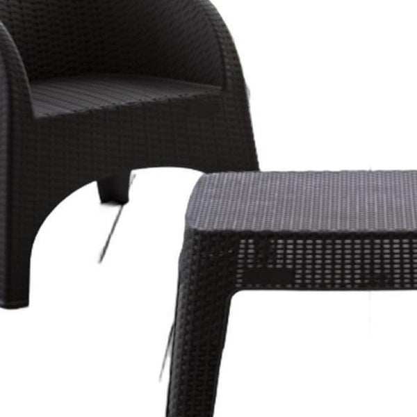 Three Piece Plastic Bistro Set with Two Chairs and Side Table for Outdoor Patio Dining
