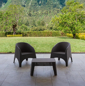 Three Piece Plastic Bistro Set with Two Chairs and Side Table for Outdoor Patio Dining