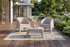 Three Piece Plastic Bistro Set with Two Chairs and Side Table for Outdoor Patio Dining