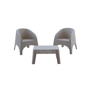 Three Piece Plastic Bistro Set with Two Chairs and Side Table for Outdoor Patio Dining