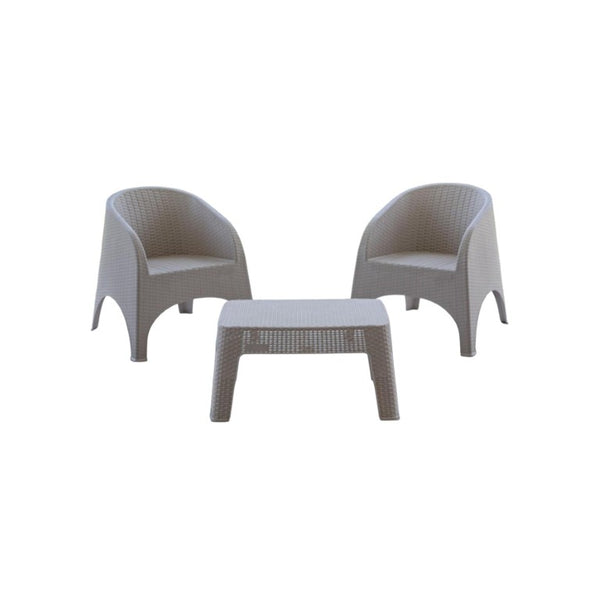 Three Piece Plastic Bistro Set with Two Chairs and Side Table for Outdoor Patio Dining