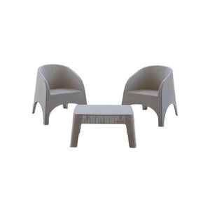 Three Piece Plastic Bistro Set with Two Chairs and Side Table for Outdoor Patio Dining