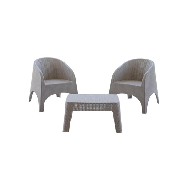 Three Piece Plastic Bistro Set with Two Chairs and Side Table for Outdoor Patio Dining