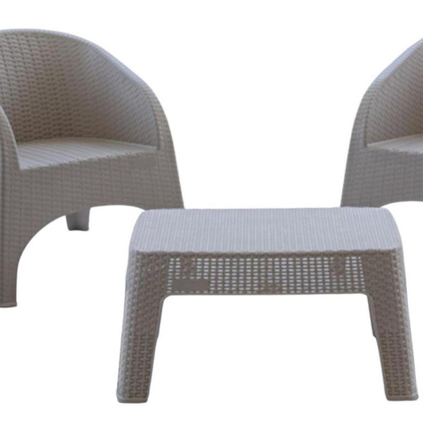 Three Piece Plastic Bistro Set with Two Chairs and Side Table for Outdoor Patio Dining