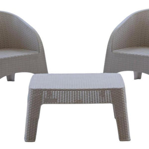 Three Piece Plastic Bistro Set with Two Chairs and Side Table for Outdoor Patio Dining