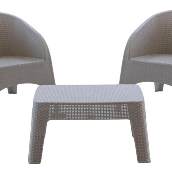 Three Piece Plastic Bistro Set with Two Chairs and Side Table for Outdoor Patio Dining