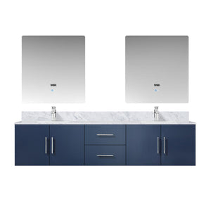 English Elm Navy Double Bath Vanity 80" W x 22" D with Carrara Marble Top, Chrome Faucet, 30" LED Mirrors, Durable Finish B2731S01049