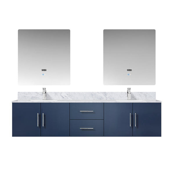 English Elm Navy Double Bath Vanity 80" W x 22" D with Carrara Marble Top, Chrome Faucet, 30" LED Mirrors, Durable Finish B2731S01049