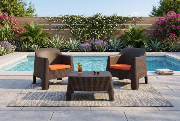 Three Piece Plastic Bistro Set with Two Chairs and Side Table for Outdoor Patio Dining