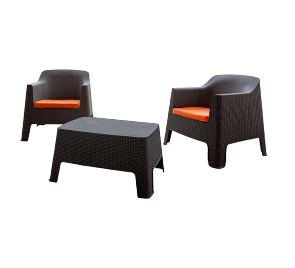 Three Piece Plastic Bistro Set with Two Chairs and Side Table for Outdoor Patio Dining