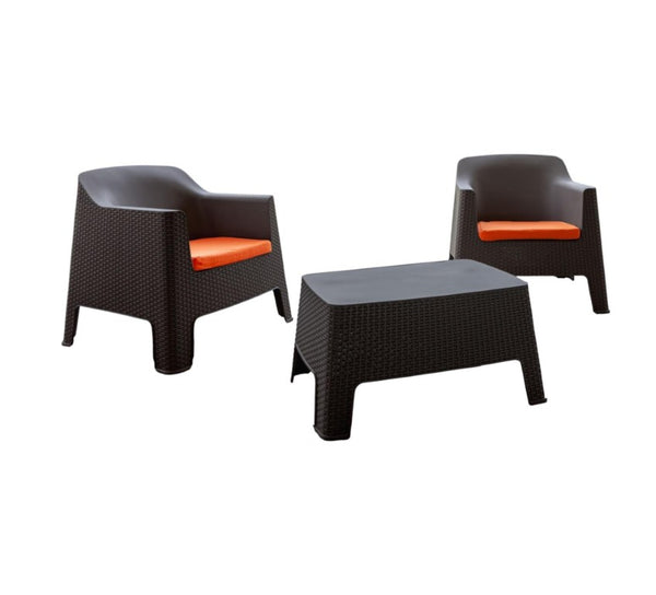 Three Piece Plastic Bistro Set with Two Chairs and Side Table for Outdoor Patio Dining