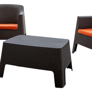 Three Piece Plastic Bistro Set with Two Chairs and Side Table for Outdoor Patio Dining