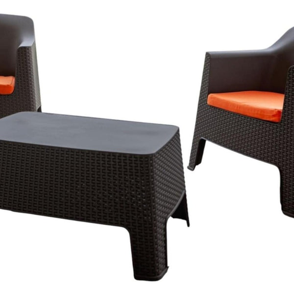 Three Piece Plastic Bistro Set with Two Chairs and Side Table for Outdoor Patio Dining