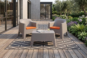 Three Piece Plastic Bistro Set with Two Chairs and Side Table for Outdoor Patio Dining
