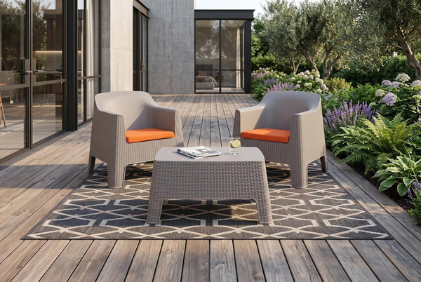 Three Piece Plastic Bistro Set with Two Chairs and Side Table for Outdoor Patio Dining