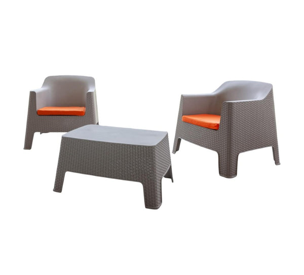 Three Piece Plastic Bistro Set with Two Chairs and Side Table for Outdoor Patio Dining