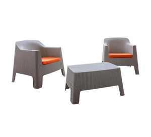 Three Piece Plastic Bistro Set with Two Chairs and Side Table for Outdoor Patio Dining