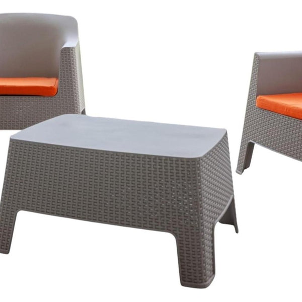 Three Piece Plastic Bistro Set with Two Chairs and Side Table for Outdoor Patio Dining