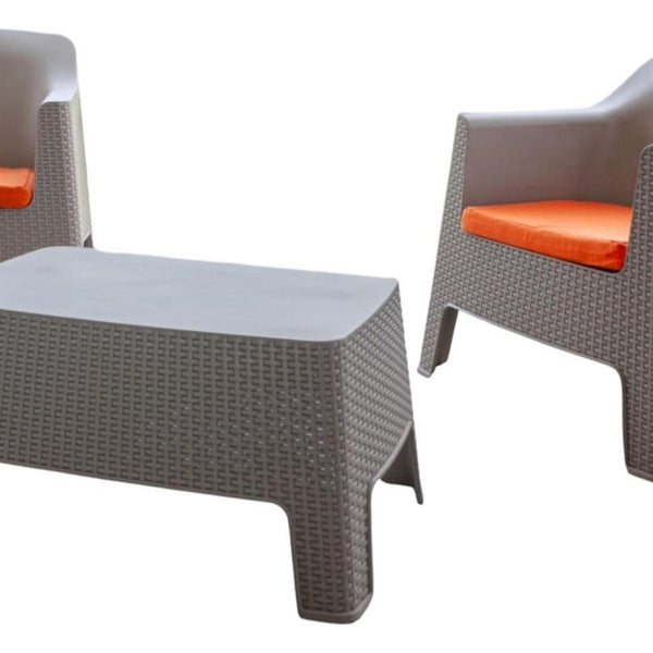Three Piece Plastic Bistro Set with Two Chairs and Side Table for Outdoor Patio Dining
