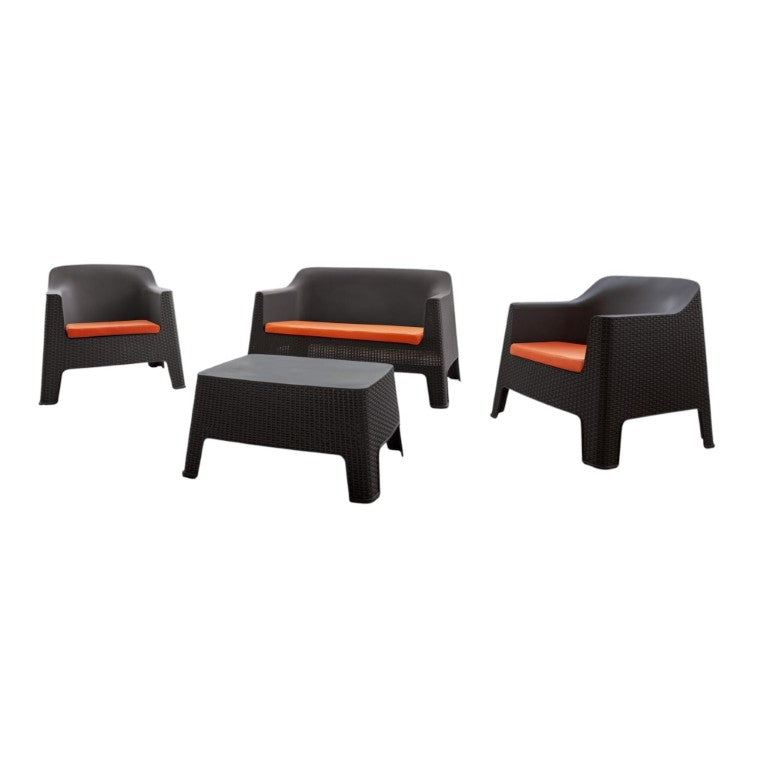 HomeRoots Four Piece Outdoor Patio Set with Cushioned Seating Weather Resistant Table and Conversation Area Espresso / Beige 120.32" W x 16.54" H x 84.08" D 738407