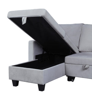 English Elm Novella Velvet Sleeper Sectional with Reversible Chaise and Hidden Storage for Small Spaces Light Gray B2749S00121