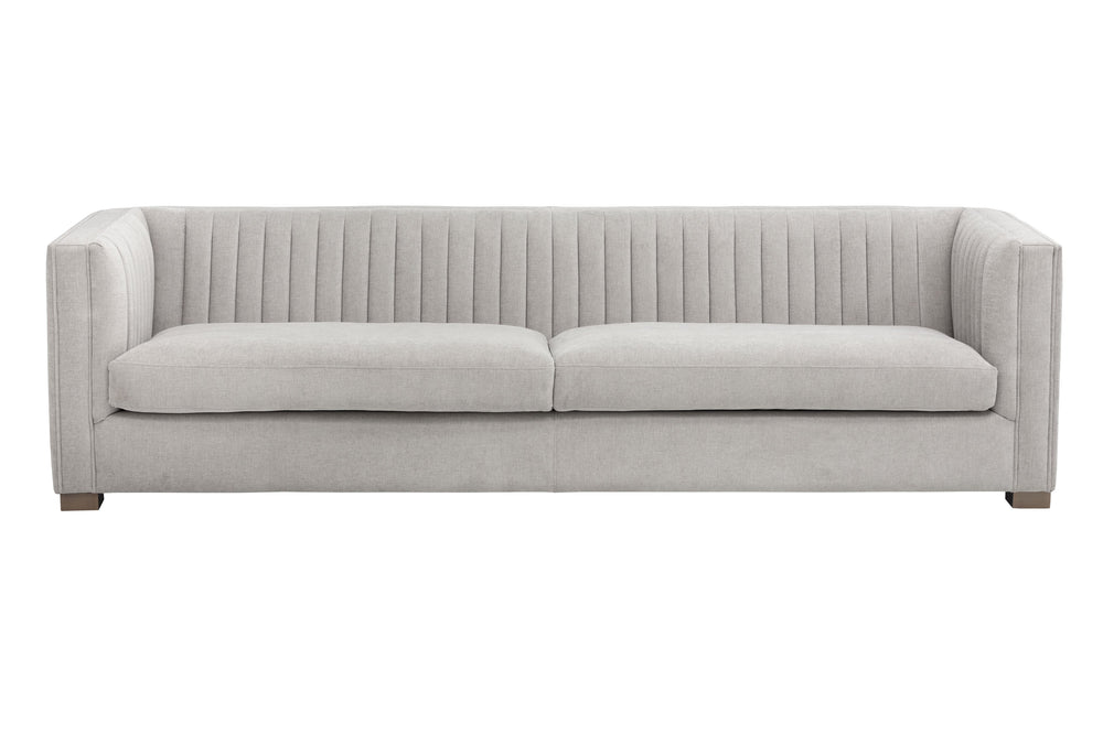 Sunpan Caitlin Sofa - Modern Channel Tufted Design in Hemingway Silver with Antique Brass Accents, 98"W