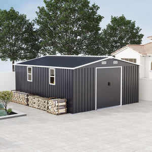 English Elm Campcraft 10x12 Ft Steel Outdoor Storage Shed with Daylight Windows and Weather Resistant Build Dark Gray W1598S00031