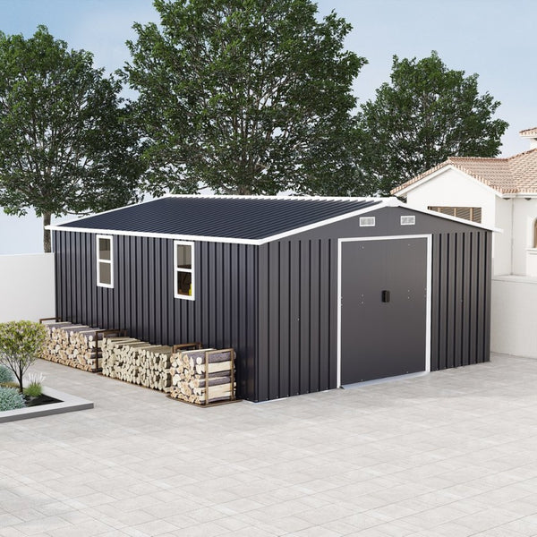 English Elm Campcraft 10x12 Ft Steel Outdoor Storage Shed with Daylight Windows and Weather Resistant Panels Dark Gray W1598S00048