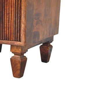 22 Inch Solid Wood Ribbed Nightstand with Two Drawers for Bedroom Storage