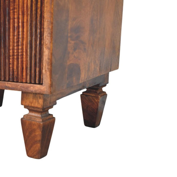 22 Inch Solid Wood Ribbed Nightstand with Two Drawers for Bedroom Storage