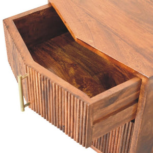 22 Inch Solid Wood Ribbed Nightstand with Two Drawers for Bedroom Storage