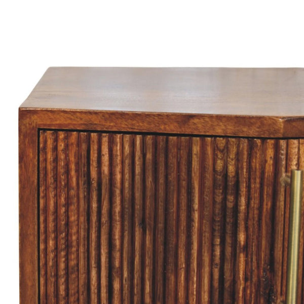 22 Inch Solid Wood Ribbed Nightstand with Two Drawers for Bedroom Storage