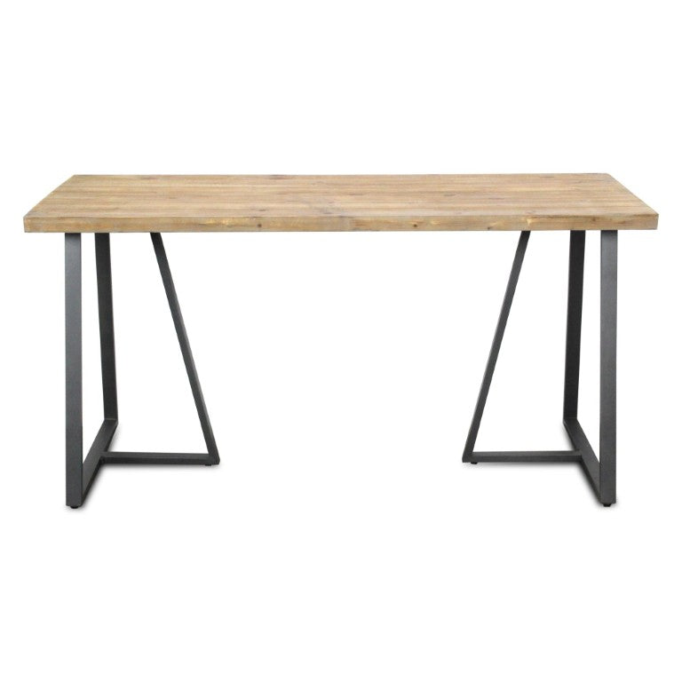 60 Inch Two-tone Solid Wood Dining Table with Industrial Steel Base Seats Six