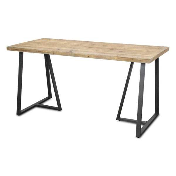 60 Inch Two-tone Solid Wood Dining Table with Industrial Steel Base Seats Six