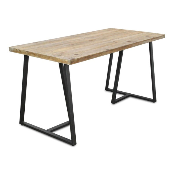 60 Inch Two-tone Solid Wood Dining Table with Industrial Steel Base Seats Six