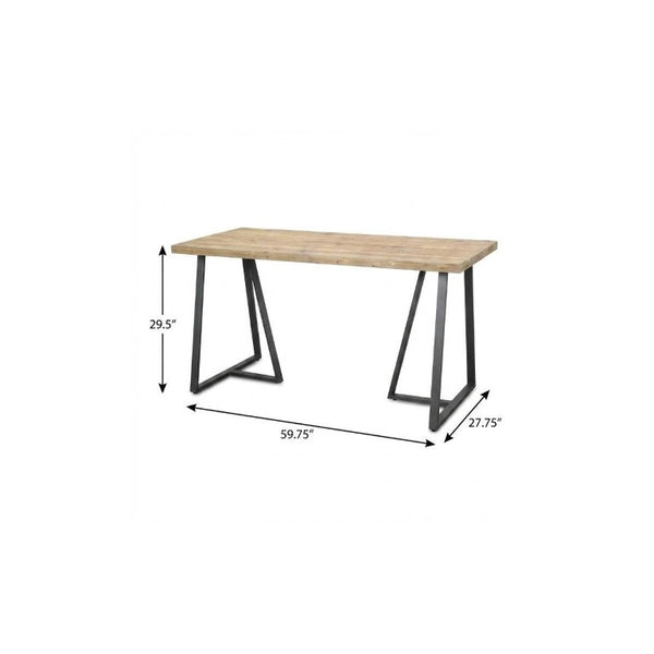 60 Inch Two-tone Solid Wood Dining Table with Industrial Steel Base Seats Six