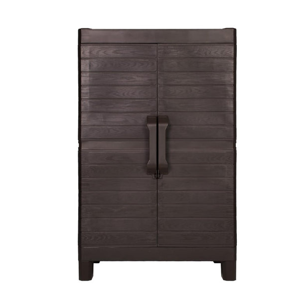 26 Inch Square Plastic Paneled Accent Cabinet with Double Doors for Modern Living Room Storage