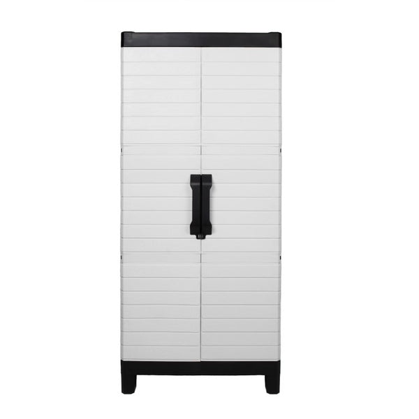 26 Inch Square Plastic Paneled Accent Cabinet with Double Doors for Modern Living Room Storage