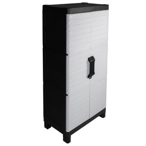 26 Inch Square Plastic Paneled Accent Cabinet with Double Doors for Modern Living Room Storage