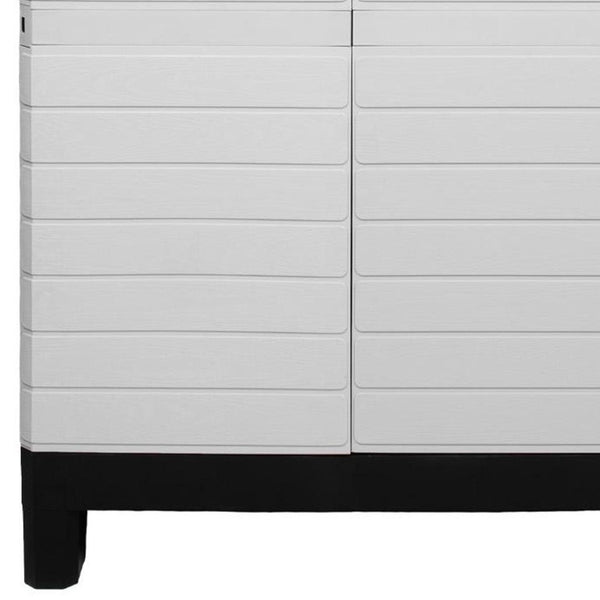 26 Inch Square Plastic Paneled Accent Cabinet with Double Doors for Modern Living Room Storage