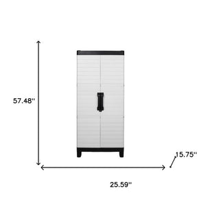 26 Inch Square Plastic Paneled Accent Cabinet with Double Doors for Modern Living Room Storage
