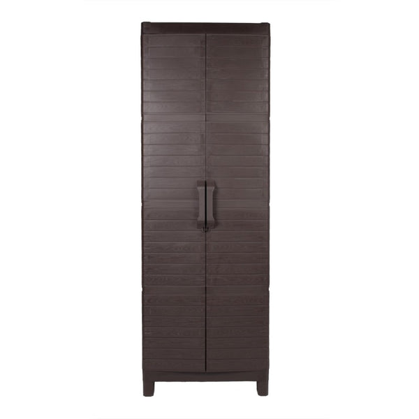 26 Inch Square Plastic Paneled Accent Cabinet with Double Doors for Modern Living Room Storage