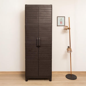 26 Inch Square Plastic Paneled Accent Cabinet with Double Doors for Modern Living Room Storage