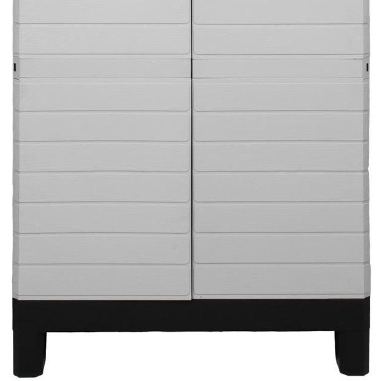 HomeRoots 26 Inch Square Plastic Paneled Accent Cabinet with Double Doors for Modern Living Room Storage Gray 74.8 inches H 738478