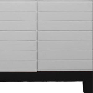 26 Inch Square Plastic Paneled Accent Cabinet with Double Doors for Modern Living Room Storage