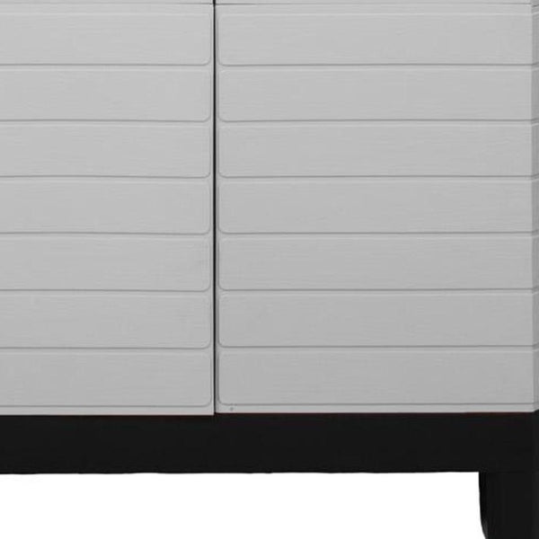 26 Inch Square Plastic Paneled Accent Cabinet with Double Doors for Modern Living Room Storage
